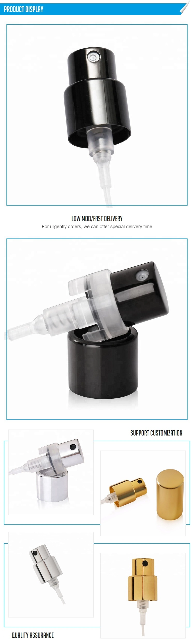 Basic Customization 20/400 Perfume Atomizer Aluminum Crimp Pump Sprayer Fine Mist Sprays Pump with Collar