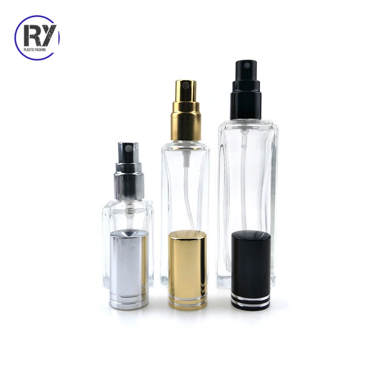 10ml 30ml 50ml 100ml Clear Perfume Bottles Empty Square Shaped Crystal Glass Spray Perfume Bottle with Gold Mist Sprayer Pump