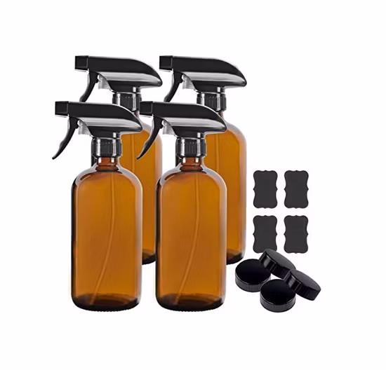 방아쇠 분무기가있는 도매 16 온스 블루 투명 보스턴 원형 유리 스프레이 병